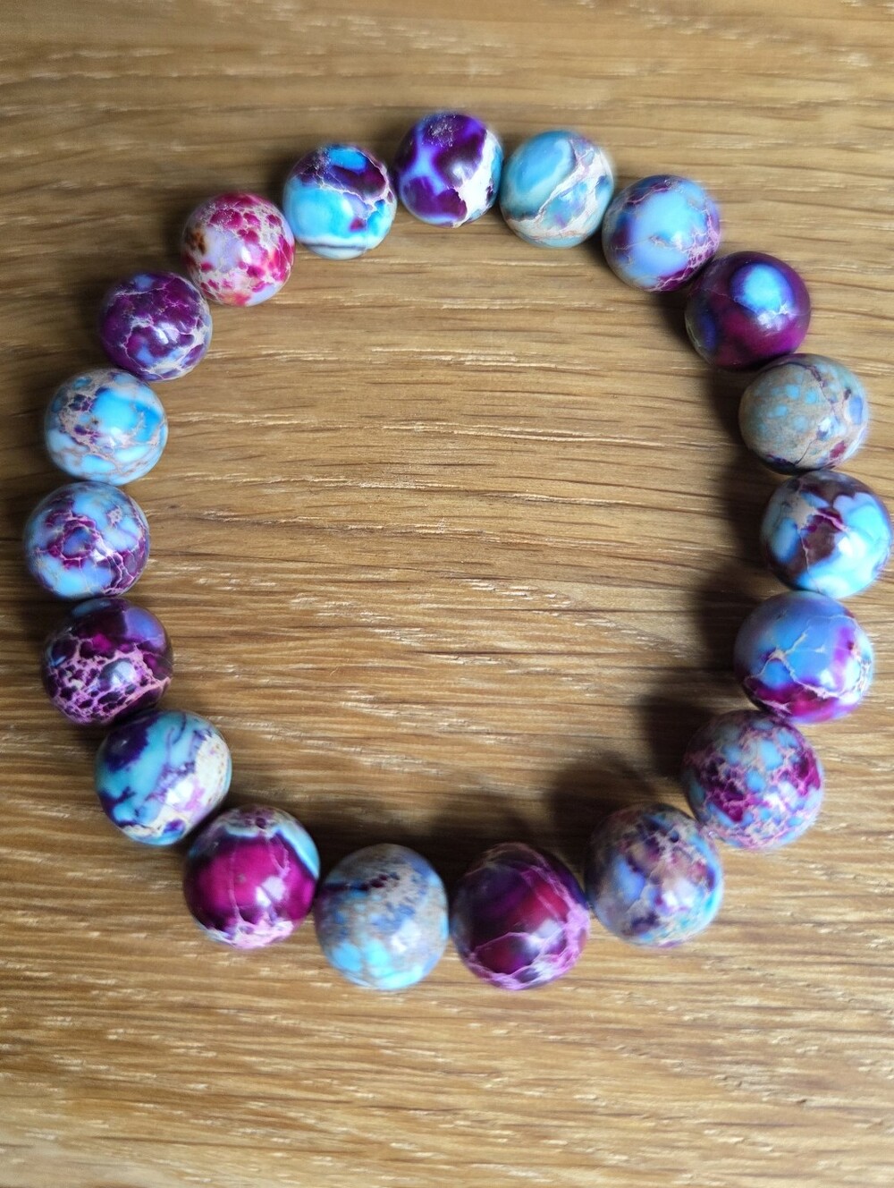 Blue & Magenta Sea Sediment Jasper Beads Stretch Bracelet - Hand Crafted - Picture 7 of 10